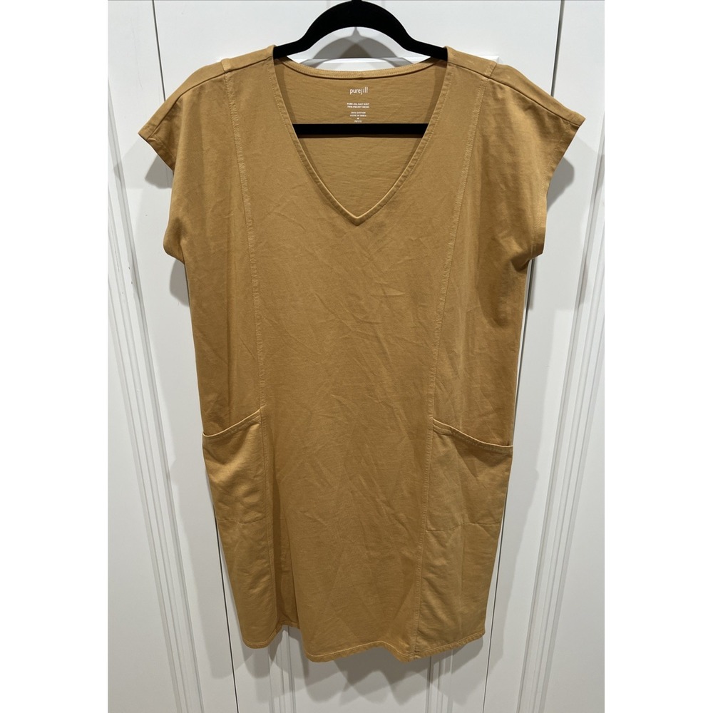 J‎ Jill Easy Knit Two Pocket Shift Dress Mustard Yellow Minimalist Lagenlook